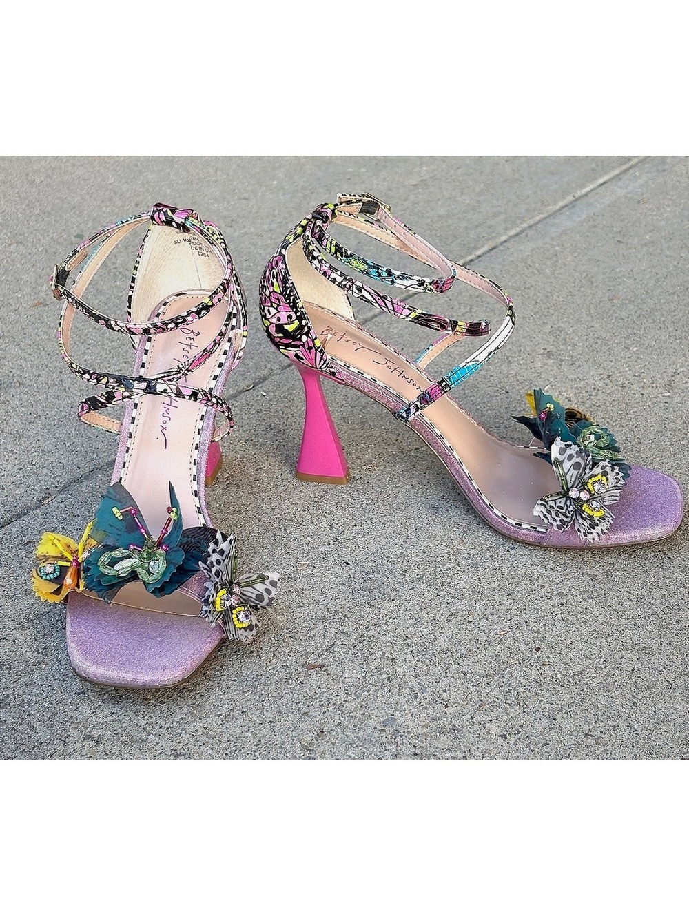 Flirty Betsey Johnson Floral Butterfly Strappy Heeled Sandals Size 7.5 #occasion